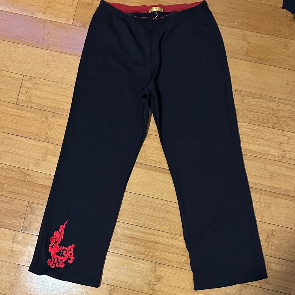 Black Joggers with Red Embroidery